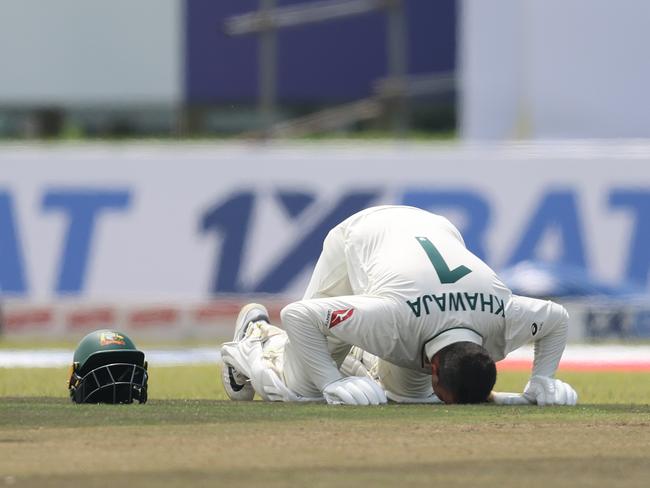 Usman Khawaja celebrates scoring his double century. Picture: Getty Images