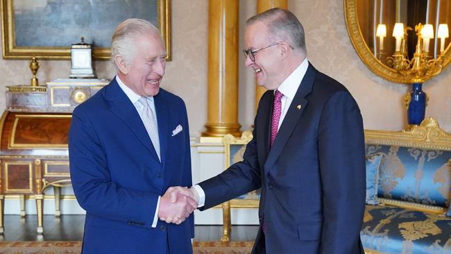 King Charles III will be advised by Prime Minister Anthony Albanese of Australia’s next governor-general, but a vote is not necessary yet. Picture: Jonathan Brady/WPA Pool/Getty Images