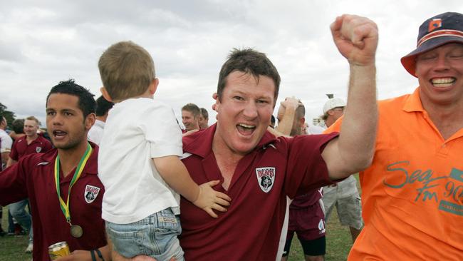 SEPTEMBER 10, 2006: Sport. GCB. Reporter: Graham Callaghan. Smartland Cup Grand final between Tugun and Burleigh Heads. Burleigh coach Paul Khan celebrates. PicDavid/Clark