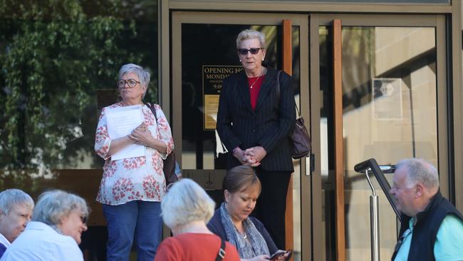 Supporters of Sue Neill-Fraser Rosie Crumpton-Crook and Barbara Etter at the Court of Criminal Appeal ahead of the appeal verdict. Picture Nikki Davis-Jones