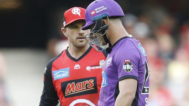 Aaron Finch checks on D'arcy Short.