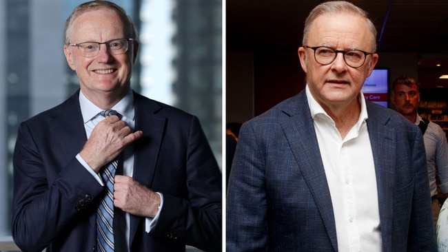 Former Reserve Bank governor Philip Lowe, and Anthony Albanese on Sunday.