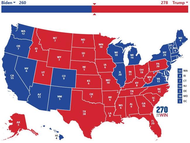 It's close, but with Mr Trump ahead. Picture: 270toWin