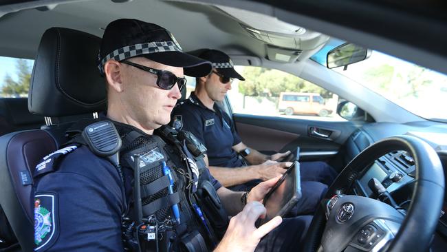 The future of policing is going to be more mobile and technology driven. Rapid Action Patrol officers Sergeant Matt Pyke and Senior Constable Klay Williams at work. Picture Glenn Hampson