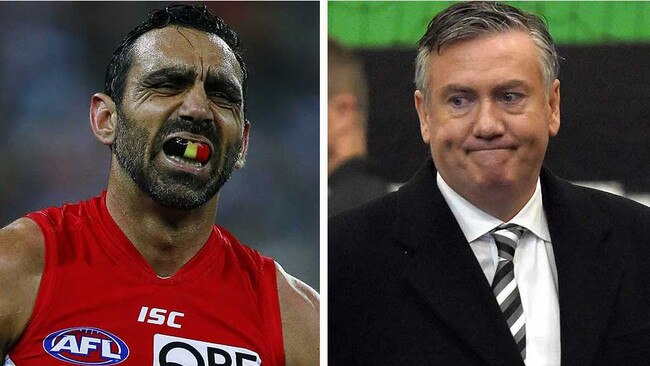 Former Swans champion Adam Goodes and Collingwood president Eddie McGuire.