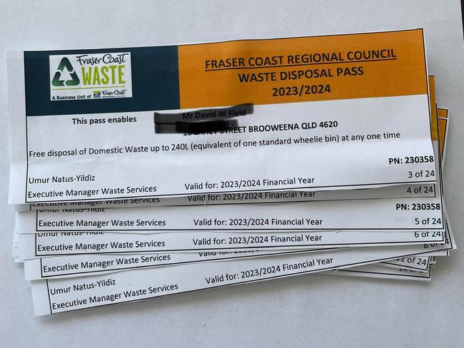 These vouchers are given to Brooweena residents to subsidise the cost of dumping their rubbish at the Aramara tip. They will be invalid as of December 31, 2023.