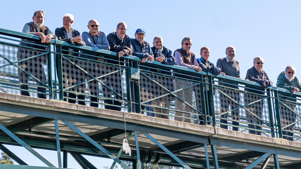 Engineering students behind the Adelaide University prank to hang a car from the footbridge. Picture: Adelaide University's Lumen magazine.