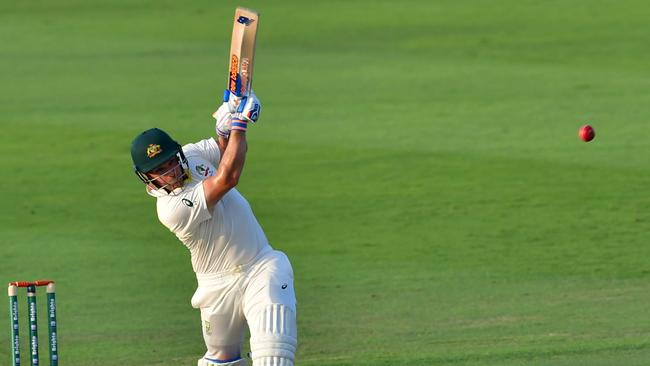 Aaron Finch goes on the attack. Picture: AFP