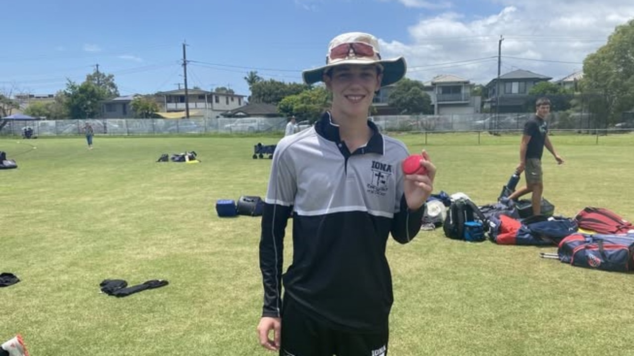 Finn Haller of Iona after he took 7-7 in the AIC T20 tournament.