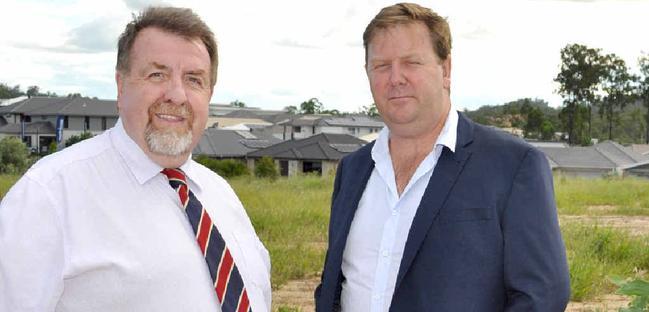 RETAIL BOOST: Cr Paul Tully and developer Dirk Long at the site where the new Augusta Shopping Complex will be built. Picture: Contributed