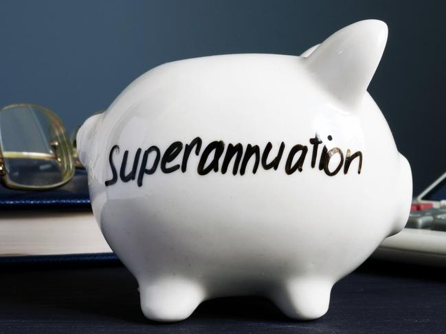 Superannuation written on a white piggy bank. Australia saving generic