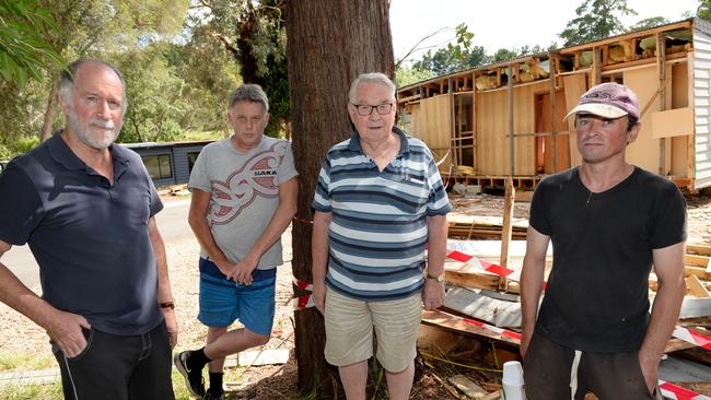 Barry Bedwell, second from right, with other residents at Wantirna Caravan Park. Picture: Steve Tanner.