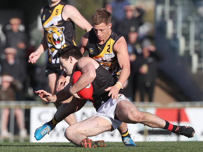 Former North Launceston skipper Ben Simpson, pictured playing last year, took a few months off after head knocks in 2022. Picture: Nikki Davis-Jones