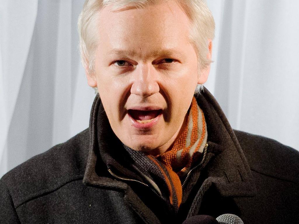 WikiLeaks founder Julian Assange speaking from the Ecuadorean embassy in Knightsbridge. Picture: LEON NEAL / AFP.