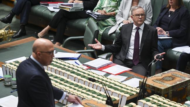 Mr Dutton dialled up the rhetoric on Mr Albanese during a brusing question time. Picture: NCA NewsWire / Martin Ollman