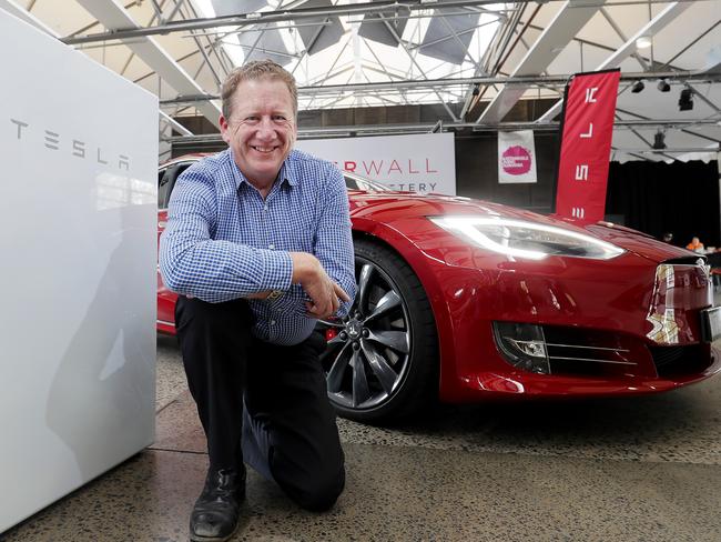 Rob Manson from I Want Energy. Tesla will be arriving in Hobart today for this weekendâ€™s Sustainable Living Festival. Picture: RICHARD JUPE