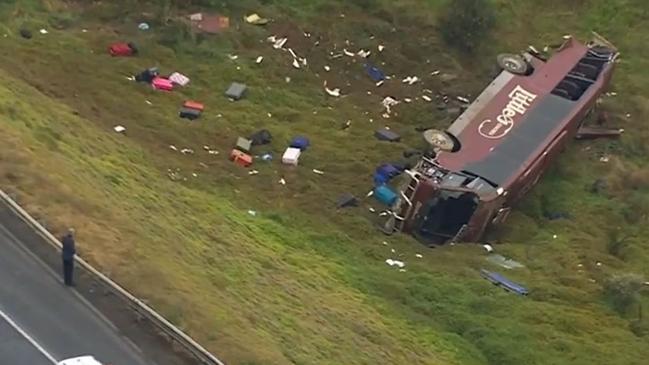 There were 27 students, four staff and a bus driver on board when the incident occured. Picture: Nine News