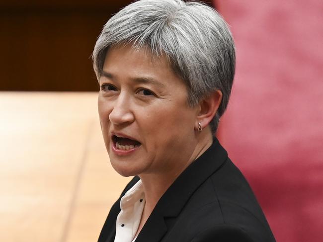 CANBERRA, AUSTRALIA, NewsWire Photos. NOVEMBER 10, 2023: Senator Penny Wong during Question Time in the Senate at Parliament House in Canberra. Picture: NCA NewsWire / Martin Ollman