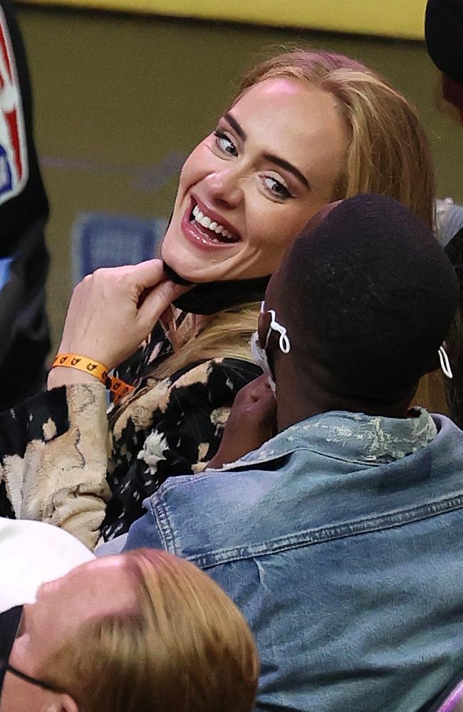 Adele was seen laughing at Rich Paul as the duo enjoyed the basketball finals match. Picture: Ronald Martinez/Getty Images