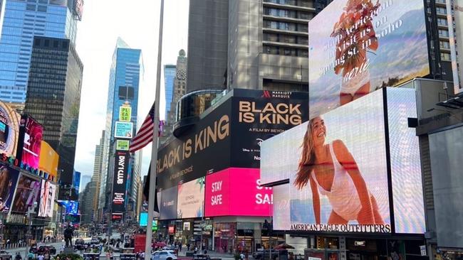 Model Nathalie Darcas featured in Times Square in New York. Picture: Supplied