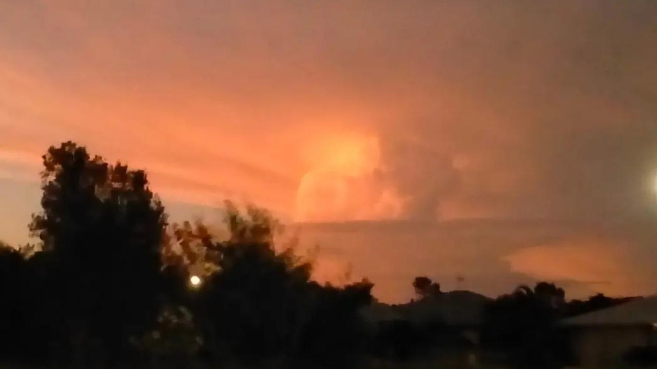 Photo of the "mushroom cloud" appearing over Cooloola / Fraser Coast on March 16, 2023. Picture: Facebook user Don Collins