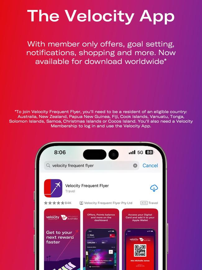 Virgin Australia's Velocity app operates quite separately to the airline's own app.