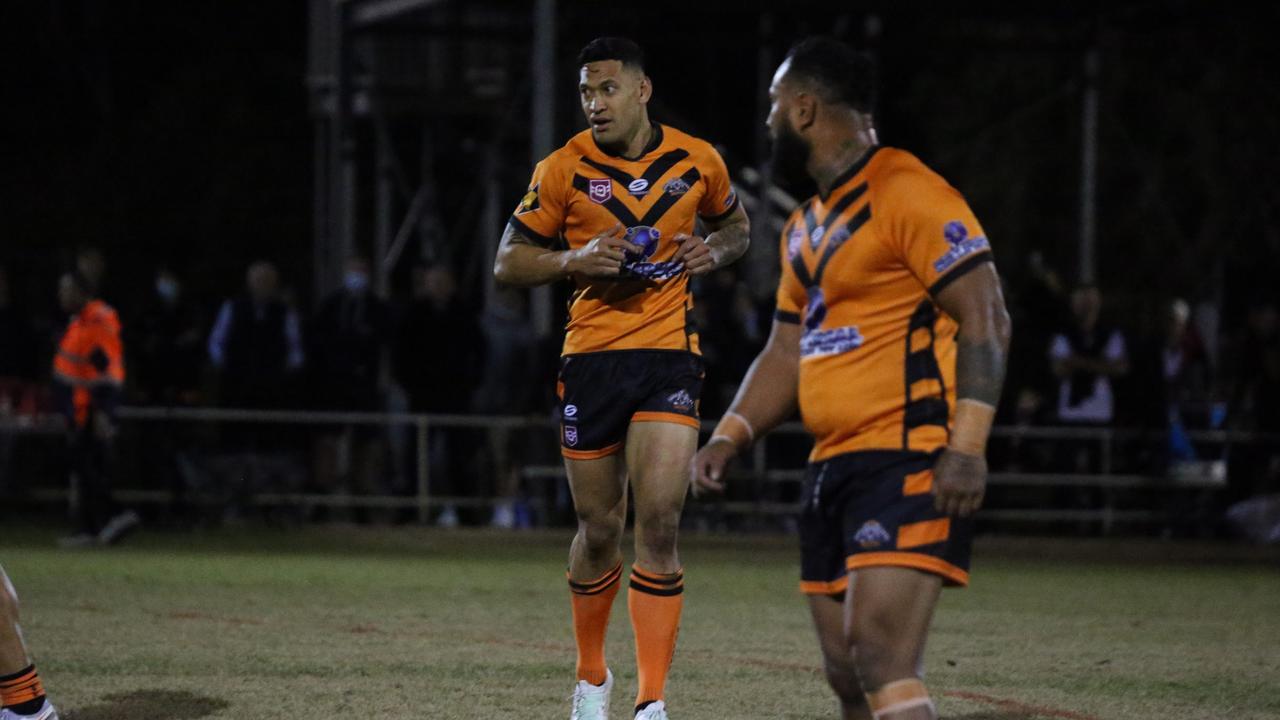 Israel Folau makes his Rugby League Gold Coast debut for Southport Tigers against defending champions Runaway Bay at Owen Park, Southport. Pic Mike Batterham