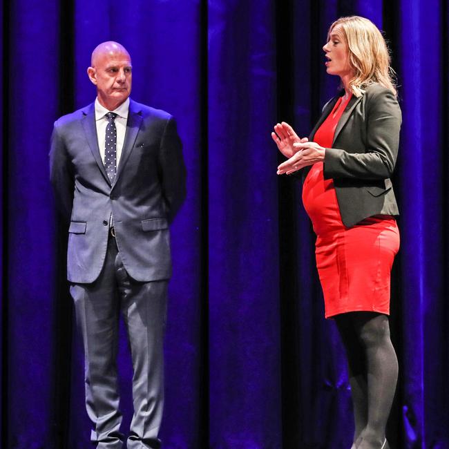 Leaders debate between Premier Peter Gutwein and Labor leader Rebecca White from Wrest Point. Picture: Zak Simmonds