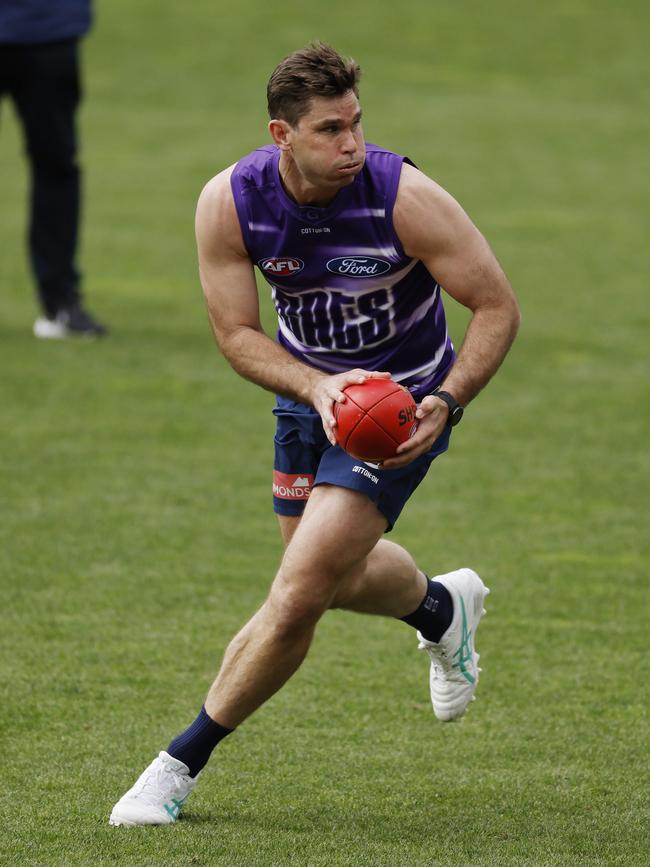 Tom Hawkins at Cats training on Monday. Picture: Michael Klein