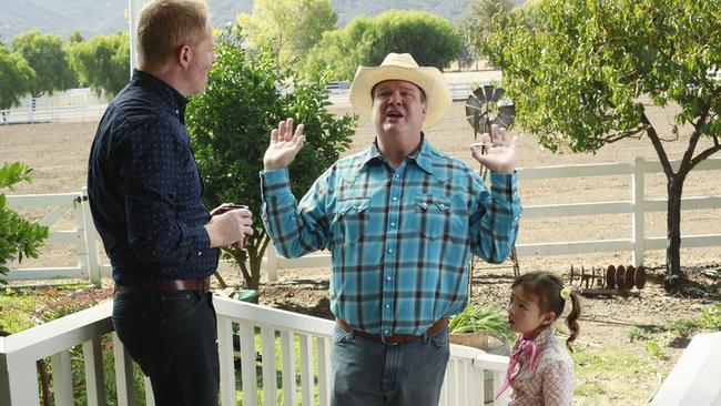 Gone country ... Cam, Mitch and Lily visiting family in Missouri in a recent episode. Picture: Supplied