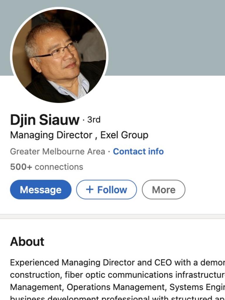 Dijn Siauw was the former director of Exel Infragroup but the new director is a man called Wan Lioe Tan, who hung up the phone on news.com.au.