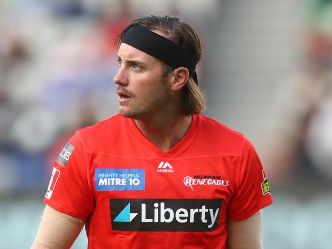 MELBOURNE, AUSTRALIA - JANUARY 26: Zak Evans of the Renegades looks on during the Big Bash League match between the Melbourne Renegades and Hobart Hurricanes at Melbourne Cricket Ground, on January 26, 2021, in Melbourne, Australia. (Photo by Mike Owen/Getty Images)