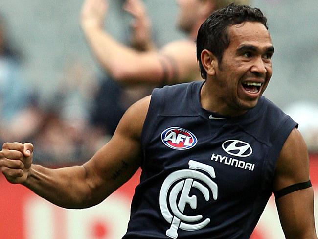 Carlton v Adelaide Crows. MCG. Eddie Betts celebrates an early goal