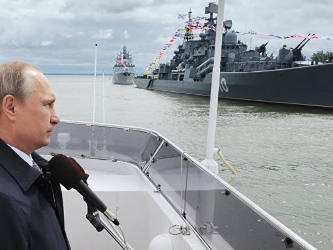 President Putin inspects ships of the Russian Baltic Fleet based in Kaliningrad last year. Picture: AFP