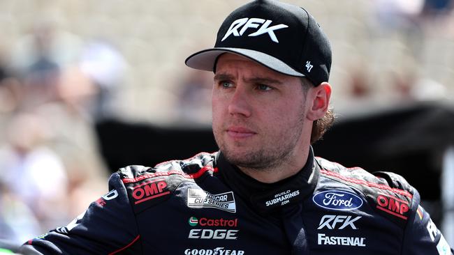 SONOMA, CALIFORNIA - JUNE 08: Cam Waters, driver of the #60 AUKUS/BuildSubmarines.com Ford, looks on during qualifying for the NASCAR Cup Series Toyota/Save Mart 350 at Sonoma Raceway on June 08, 2024 in Sonoma, California. (Photo by Meg Oliphant/Getty Images)