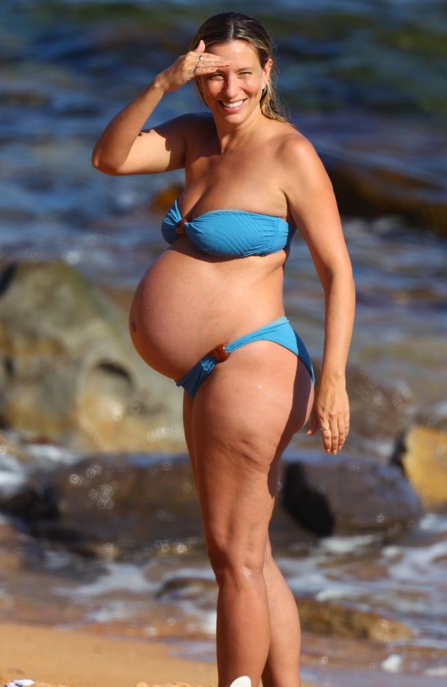 About to give birth to her second child, Today show star Renee Bargh looked stunning during a trip to a Sydney beach this week. Picture: Backgrid