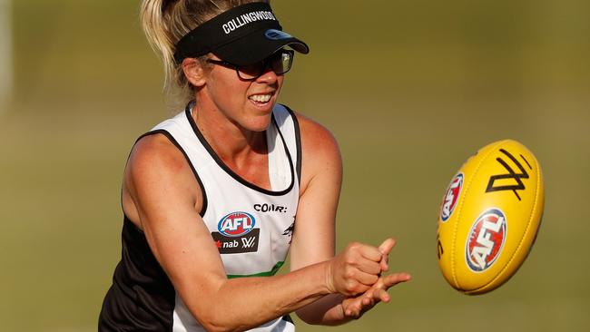 Kate Sheahan in action at Collingwood training.