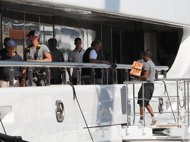 James Packer’s first day on the yacht after taking possession of it. Picture: Ella Pellegrini