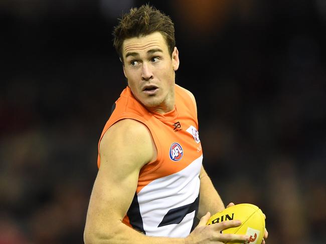 Jeremy Cameron of the Giants is seen in action during the Round 15 AFL match between the Essendon Bombers and the GWS Giants at Marvel Stadium in Melbourne, Thursday, June 27, 2019. (AAP Image/Julian Smith) NO ARCHIVING, EDITORIAL USE ONLY