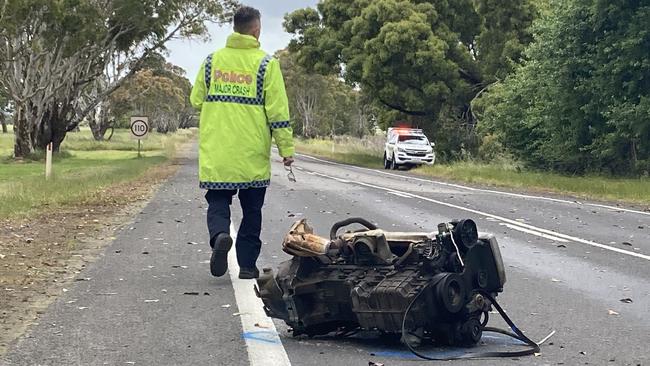 Major Crash on the scene investigating a single car crash that killed a 31-year-old Mount Gambier man at Tarpeena last year. Picture: Arj Ganesan