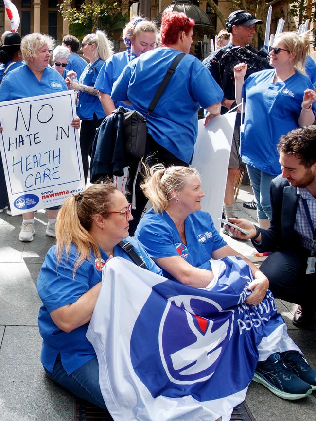 Nurses rally outside of Parliament House in Sydney on Thursday. Picture: Nikki Short