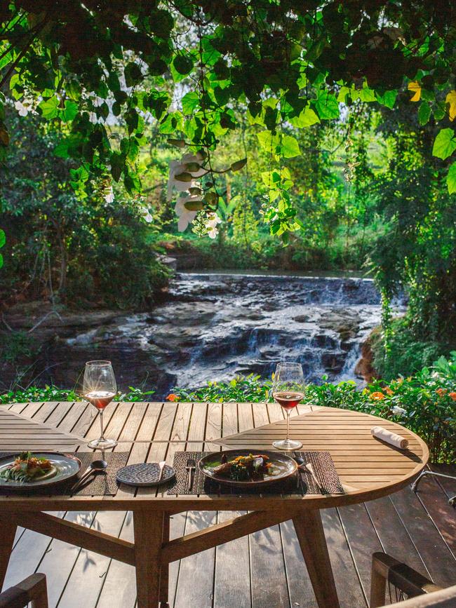 Dining by the waterfall at Nirjhara.