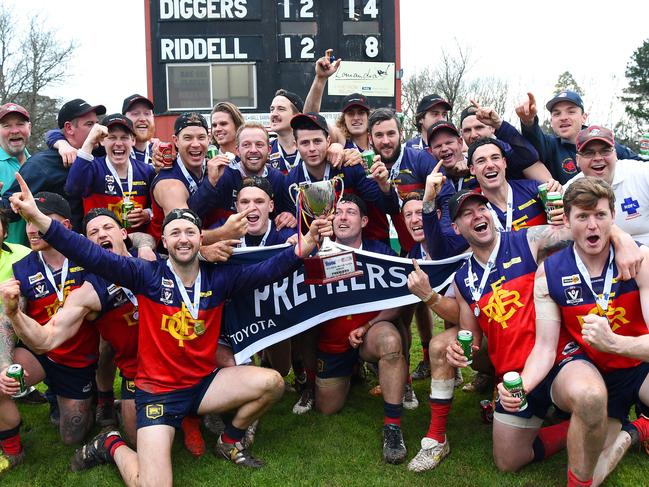 RDFL footy grand final: Diggers Rest V Riddell. Diggers Rest celebrating. Picture: Josie Hayden