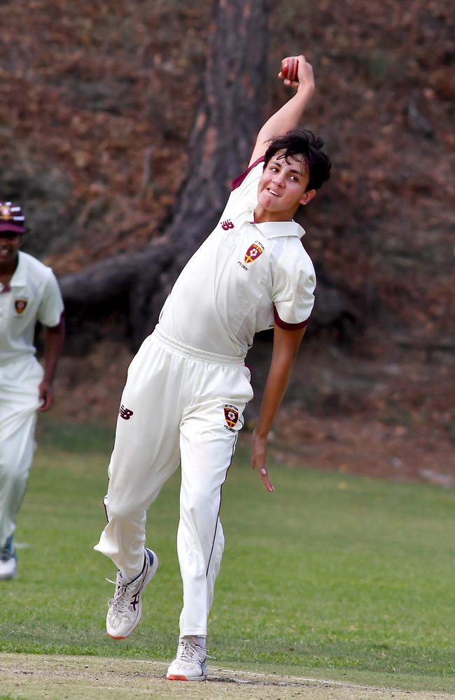 St Peters Lutheran College bowler Matt Harvie. (Picture, John Gass)