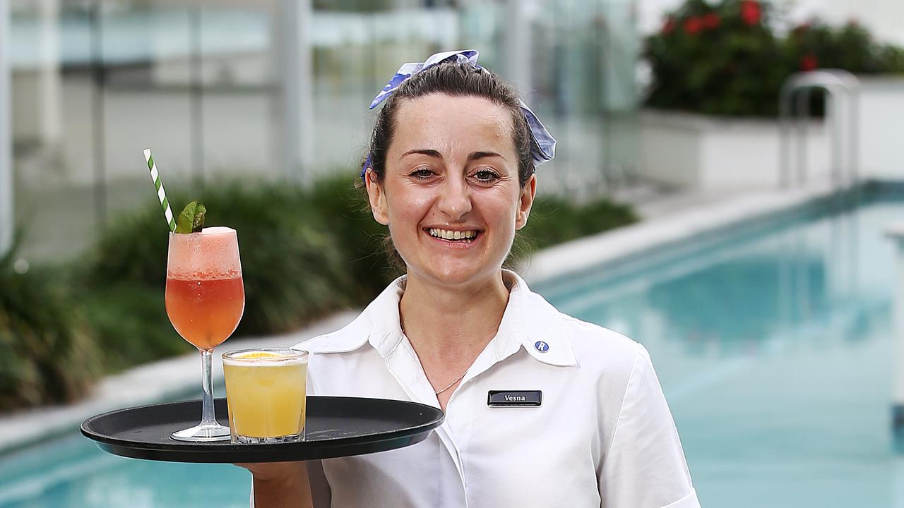 Vesna Stupar serves cocktails to tourists in Cairns. Picture: Brendan Radke