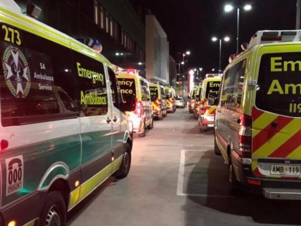 Ambulance ramping at the new Royal Adelaide Hospital. Picture: Ambulance Employees Association Facebook page