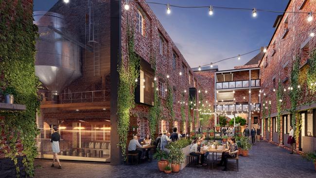 An artist impression of restorations to be made to the Malt House and incorporated into the build. Part of the Nylex development by Caydon which they call Malt District.