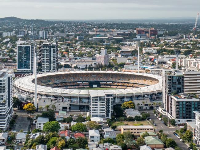 Developing Queensland - Brisbane Queensland Australia - January 10 2023 : Woolloongabba (Gabba) stadium is seen on a summer morning. This stadium is set to welcome Brisbane Olympics summer games in 2032.