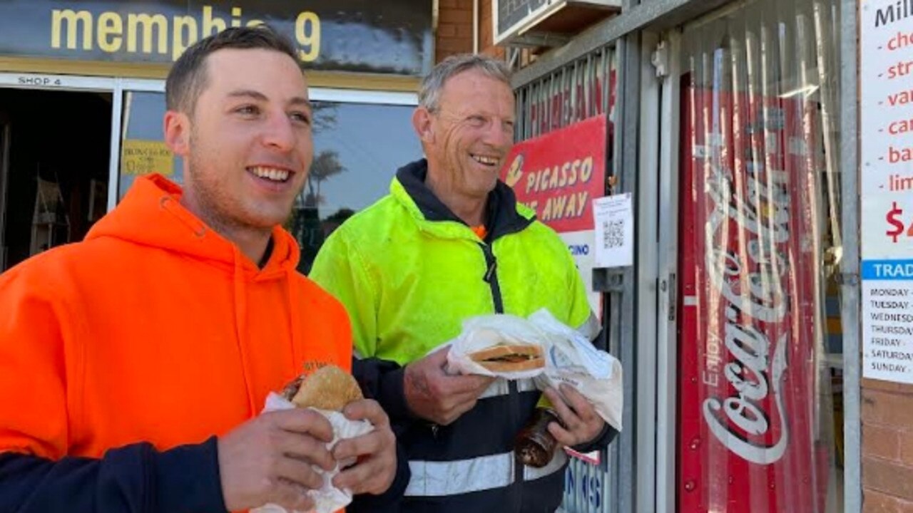 Jake Holman and Brian Kershaw get ready to tuck into some lunch at Picasso Take Away.