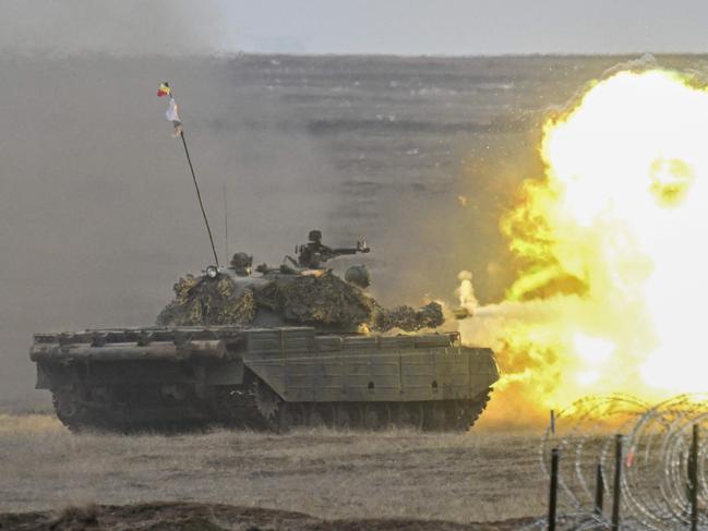 Romanian army tanks fire during the Exercise Steadfast Dart 2025. Picture: AFP